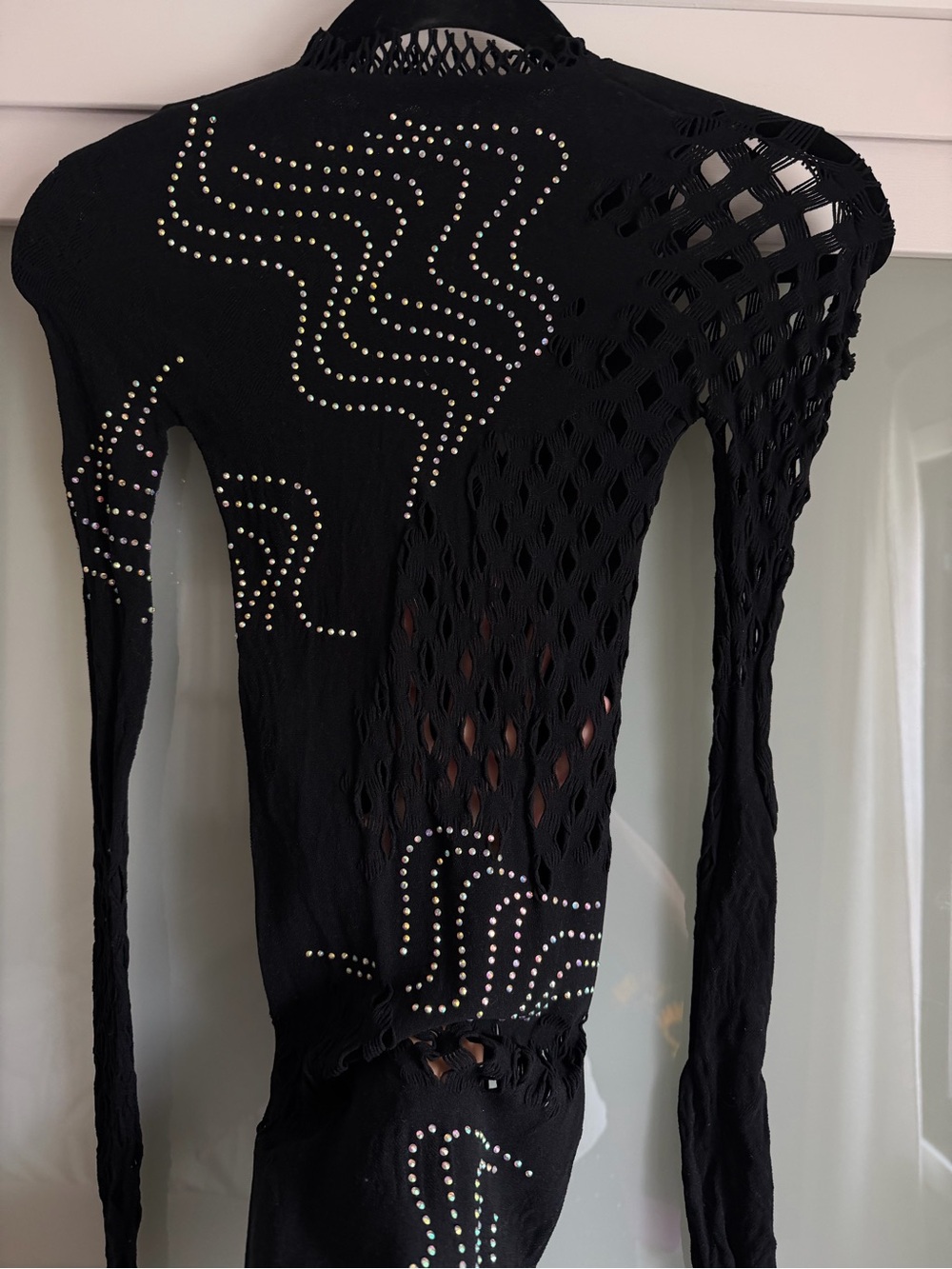 POSTER GIRL Black Long-Sleeve Cutout Top with Rhinestone Waves